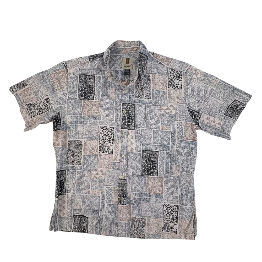 Tori Richard Honolulu Mens Medium Cotton Pineapple Tribal Aloha Shirt Hawaii - Picture 3 of 8